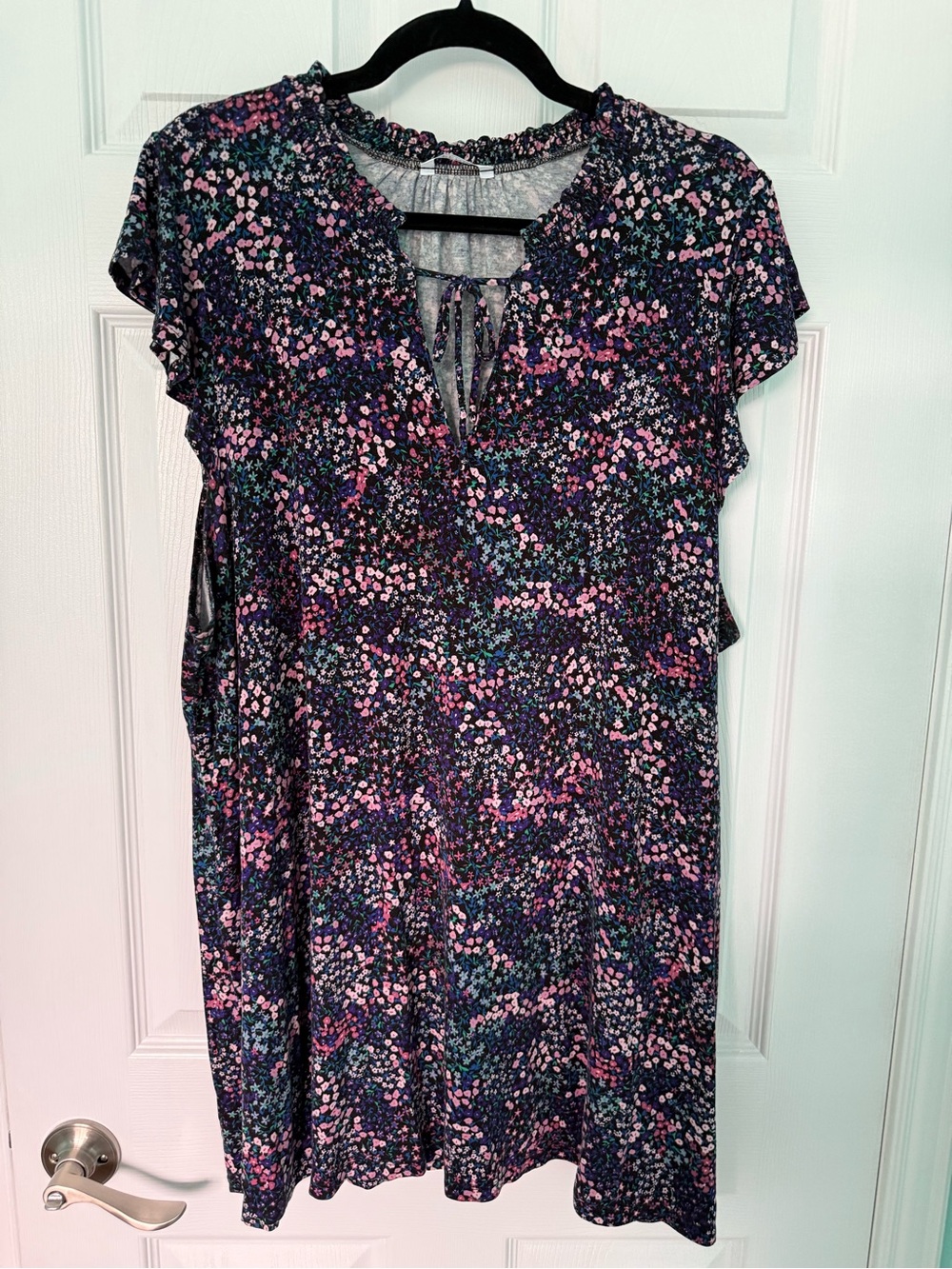 Penningtons Navy Floral Tie-Front Flutter Sleeve Blouse